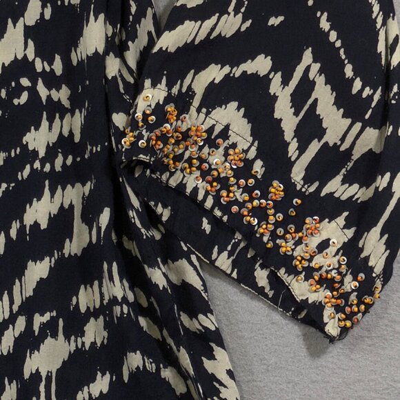 Soft Surroundings Akira Long Tunic Womens M Boho Chic‎ Beaded Sequin Ikat Batik - Picture 4 of 9